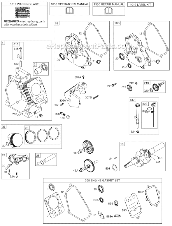 Page A Diagram and Parts List for 12D100SERIES 0110-0940 Briggs and Stratton Engine